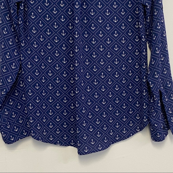 Express The Portofino Shirt Women's Size Small Navy Blue White Anchors Nautical - Picture 8 of 9